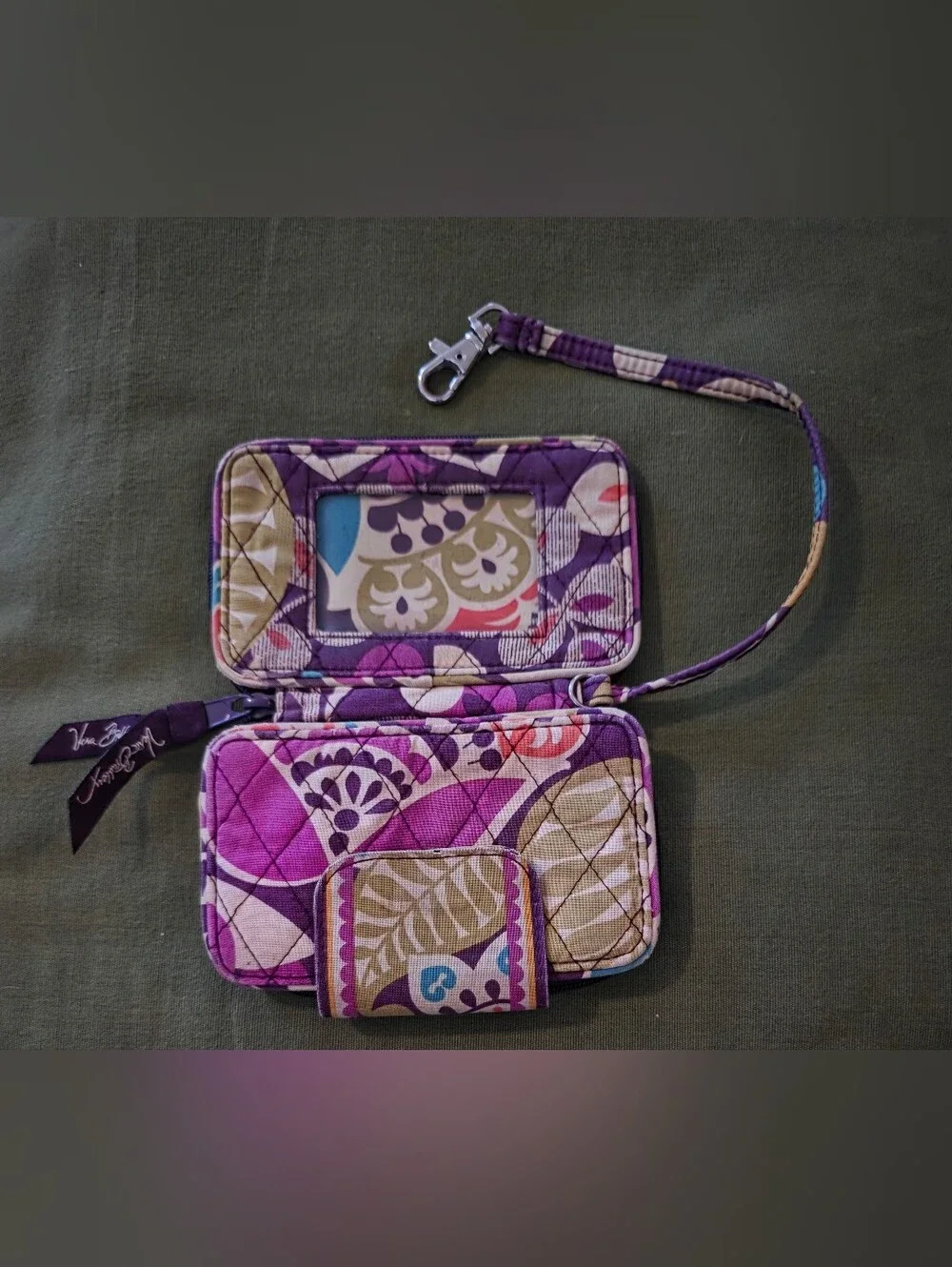 Vera Bradley Purple Floral Quilted Wristlet Wallet with Strap